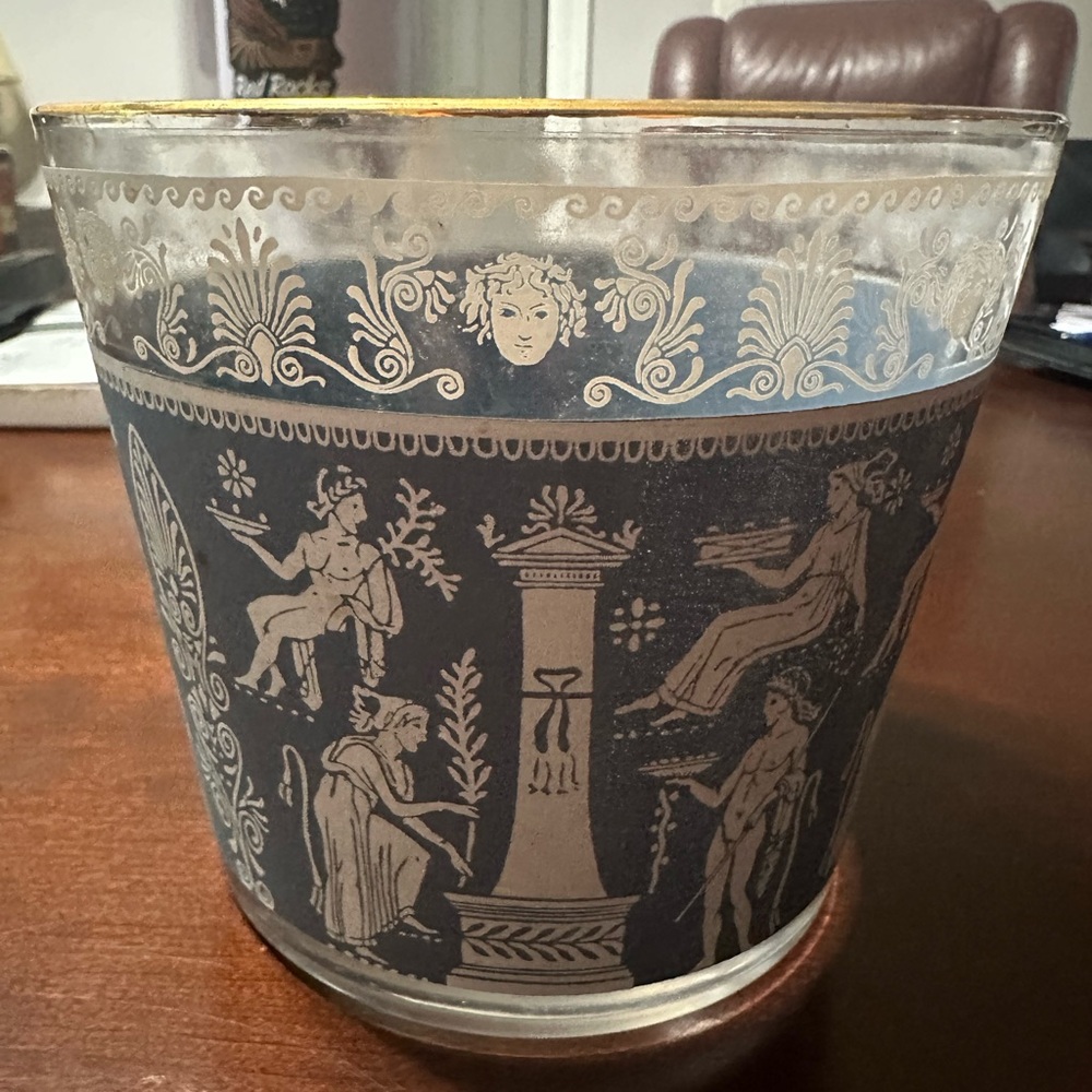 Vintage 50s Blue Corinthian by Jeanette Hellenic Wedgwood Glass Ice Bucket